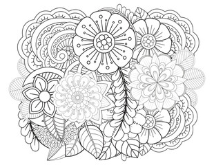 Mehndi flower for henna, mehndi, tattoo, decoration. decorative ornament in ethnic oriental style. Doodle flowers. Flower pattern. Vector doodle flowers in black and white. Page adult coloring book