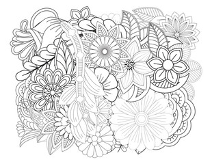 Mehndi flower for henna, mehndi, tattoo, decoration. decorative ornament in ethnic oriental style. Doodle flowers. Flower pattern. Vector doodle flowers in black and white. Page adult coloring book