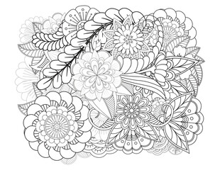 Mehndi flower for henna, mehndi, tattoo, decoration. decorative ornament in ethnic oriental style. Doodle flowers. Flower pattern. Vector doodle flowers in black and white. Page adult coloring book