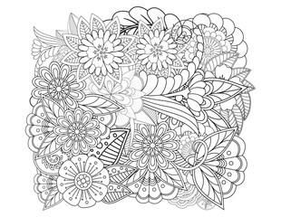 Mehndi flower for henna, mehndi, tattoo, decoration. decorative ornament in ethnic oriental style. Doodle flowers. Flower pattern. Vector doodle flowers in black and white. Page adult coloring book