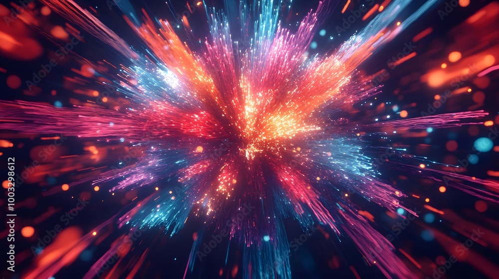 Poster an explosion of vibrant colors and lights, creating a dynamic abstract background filled with energy