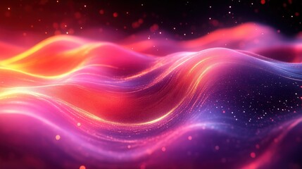 Obraz premium Abstract Glowing Pink And Orange Flowing Waves With Particles