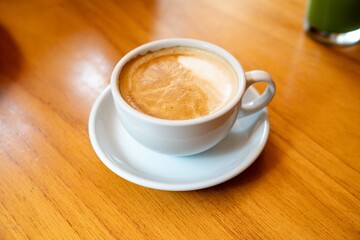 double espresso in coffee mug at a small cafe in south american city