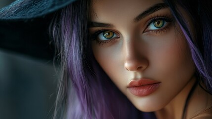 Enchanting Witch in Autumn Setting with Pumpkins and Magical Atmosphere