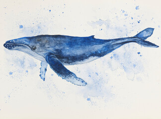 Watercolor painting of a whale