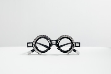 Close-up glasses for vision testing and lens fitting. An excellent image to illustrate the...
