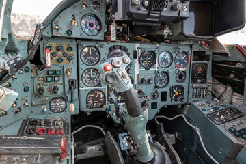 Interior of the cockpit of a jet fighter