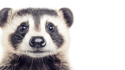 Fototapeta premium Close-up of curious raccoon with white background