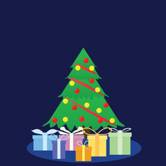 Christmas tree with presents, Christmas background, gifts, presents, present, Merry Christmas