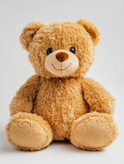 Obraz premium Soft teddy bear toy sitting against blank background, inviting warmth comfort. AI generated