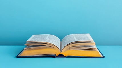 Open book with blue cover on background