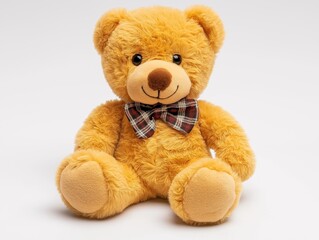Obraz premium Soft teddy bear toy sitting against blank background, inviting warmth comfort. AI generated