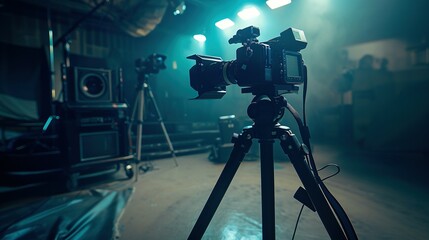 Professional Camera on a Tripod in a Studio Setting