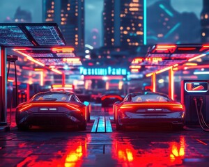 A renewable energy station in a futuristic city