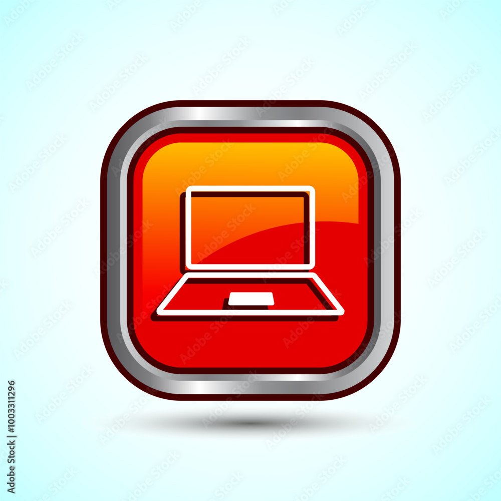 Poster laptop icon design illustration, computer icon for apps and websites, orange color square button des