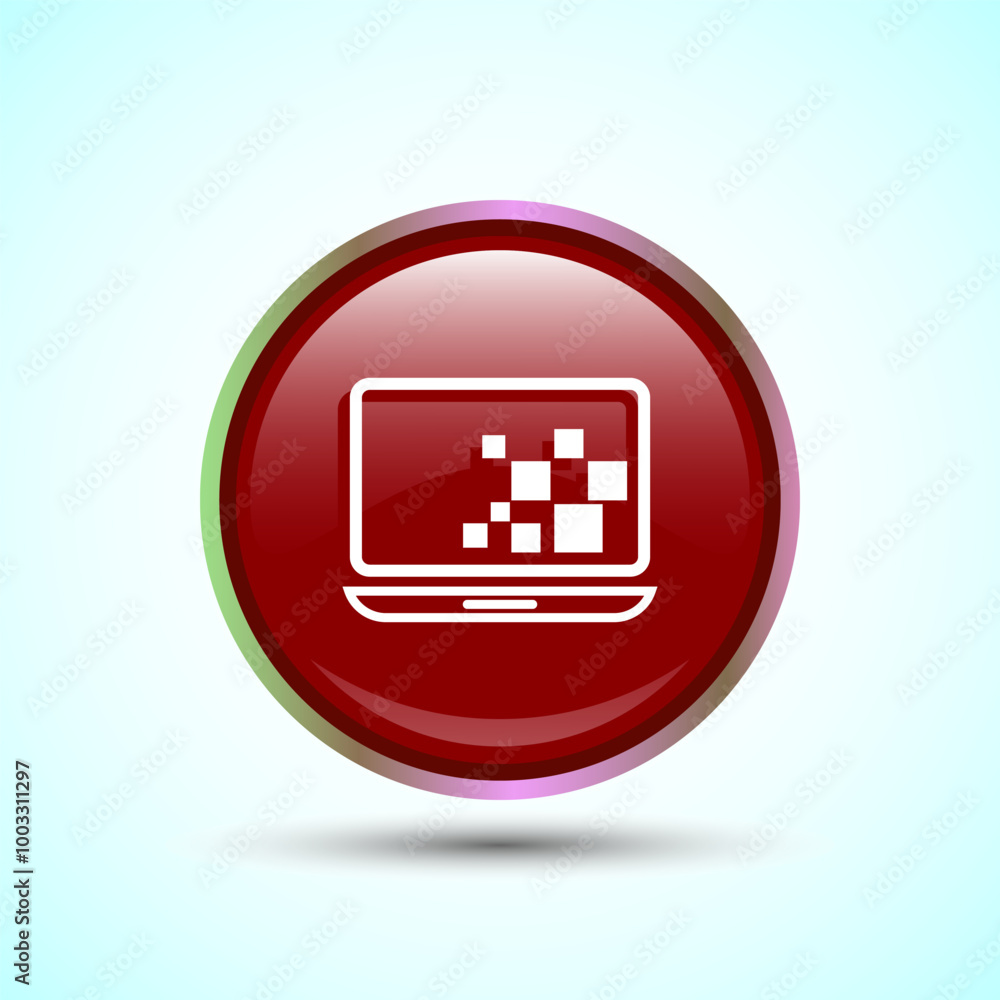 Poster laptop icon design illustration, computer icon for apps and websites, red color round button design