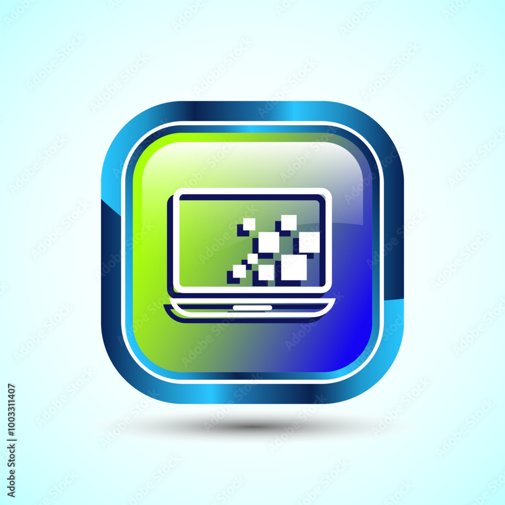 Poster laptop icon design illustration, computer icon for apps and websites, glossy square button design