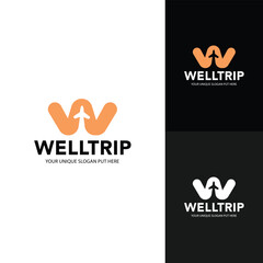 W Travel Company Logo: An Airline Design Featuring a Capital 'W' and Airplane Icon, Representing Global Journeys.