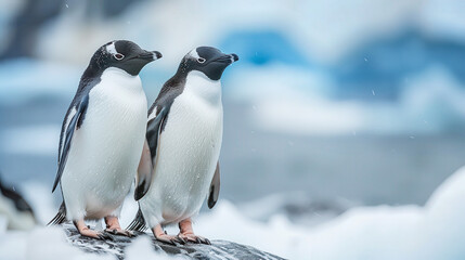 Obraz premium Penguins on an ice floe, Antarctic Peninsula, on an iceberg near South Shetland Islands