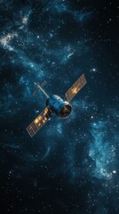Naklejka premium Astronomy banner with planet and spacecraft.