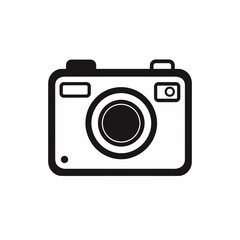 This icon features a black line drawing of a camera designed with simplicity in mind, suitable for enhancing digital interfaces or design elements