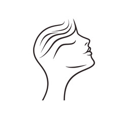 This line art features a side profile of a woman's face with graceful flowing hair, representing beauty, serenity, and a sense of calm