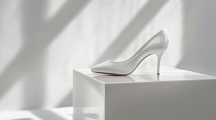 This pair of high heels showcases a sleek, glossy finish in a minimalist display. The elegant design is perfect for formal occasions and complements any outfit effortlessly