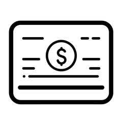 This icon illustrates a straightforward delivery payment method, featuring a dollar sign and horizontal lines to denote transaction details, ideal for mobile apps