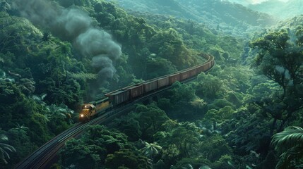 Train Traveling Through Lush Green Jungle Terrain