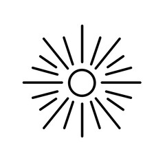Obraz premium This graphic features a black line icon of the sun surrounded by rays, ideal for applications related to weather, energy, or summer themes