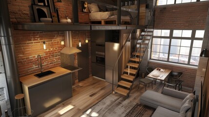 Obraz premium Cozy Industrial Loft with Open Space Design