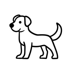 Fototapeta premium This vector illustration features a cheerful dog standing with its tail wagging, representing playful and lively characteristics in a clean line art style