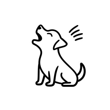 This black line icon depicts a dog in a barking position, showcasing its expressive nature through a clean and minimalistic vector design perfect for digital use