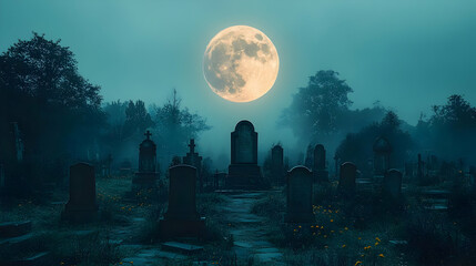 Moonlight Cemetery Illustration