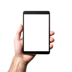 Hand holding tablet with blank screen Isolated