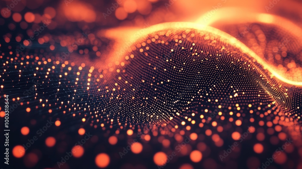 Poster networked spheres of digital connectivity - abstract vector illustration in 3d grid with dynamic par