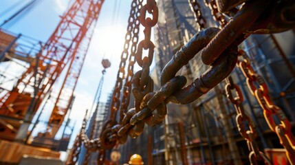 Industrial Chains and Construction Equipment Under Sunlight