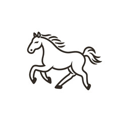 A minimalistic vector representation of a galloping horse captured in a simple line style, emphasizing speed and graceful movement in design