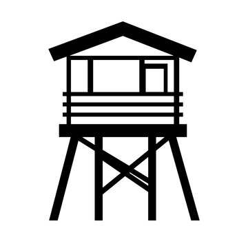 black lifeguard tower silhouette on white clip art preview