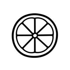 Obraz premium This black line icon features a circular lemon slice divided into eight segments, conveying a fresh and zesty visual suitable for food-related designs