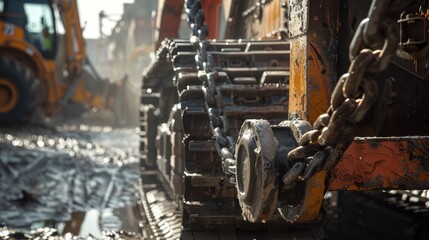 Close-Up of Heavy Machinery Chain and Tracks