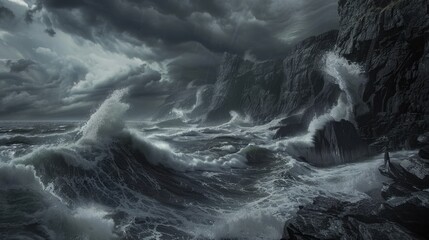 Obraz premium Dramatic Seascape with Dark Stormy Skies and Waves