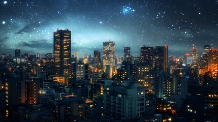 Night Cityscape Under the Stars