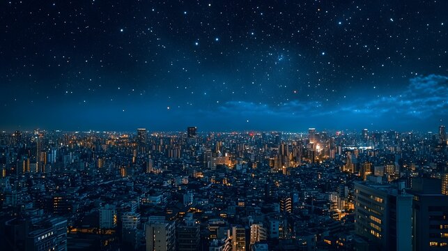 Night Cityscape with Starry Sky
