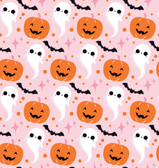 Halloween gost and pumkin seamless pattern
