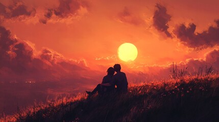 Fototapeta premium Romantic Moment of a Couple Cuddling at Sunset