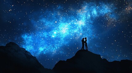 Fototapeta premium Romantic Couple Watching Stars in Night Sky