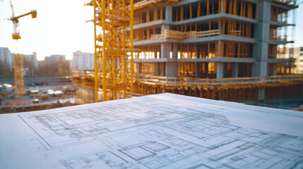 Generate a photo realistic image of design coordination meetings for a construction project, with design revisions, design team collaboration, architectural drawings,