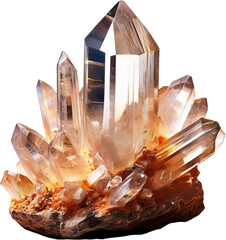 Quartz crystals on rock on transparent background. Generative AI. PNG