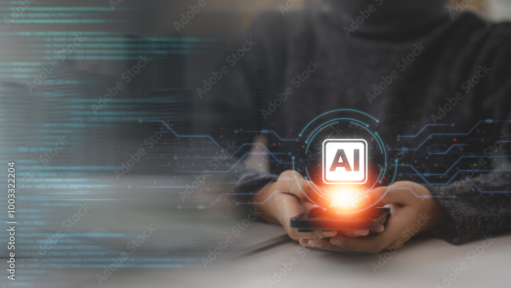 Poster a person use ai. concept of technology and the importance of artificial intelligence in our daily li